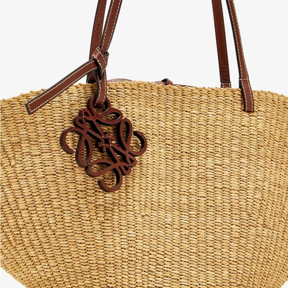 Loewe Shell Small Leather-Trimmed Elephant Straw Raffia Tote Bag - Picture 2 of 10